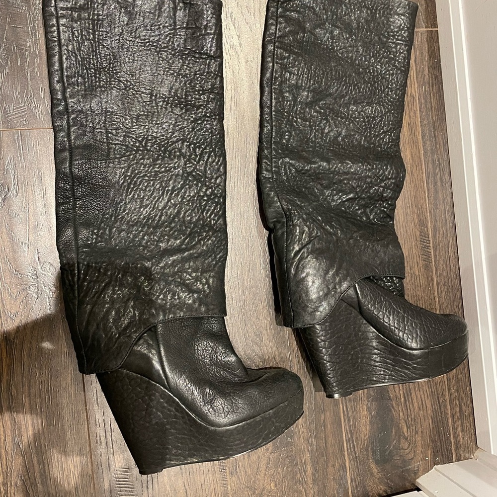 Leather Wedged Boots